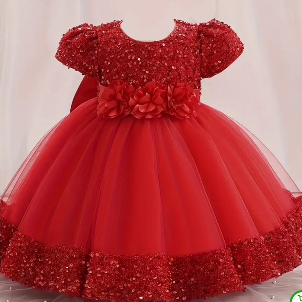 *NEW* Poofy Red Sequin Dress with large bow 3/4T E100